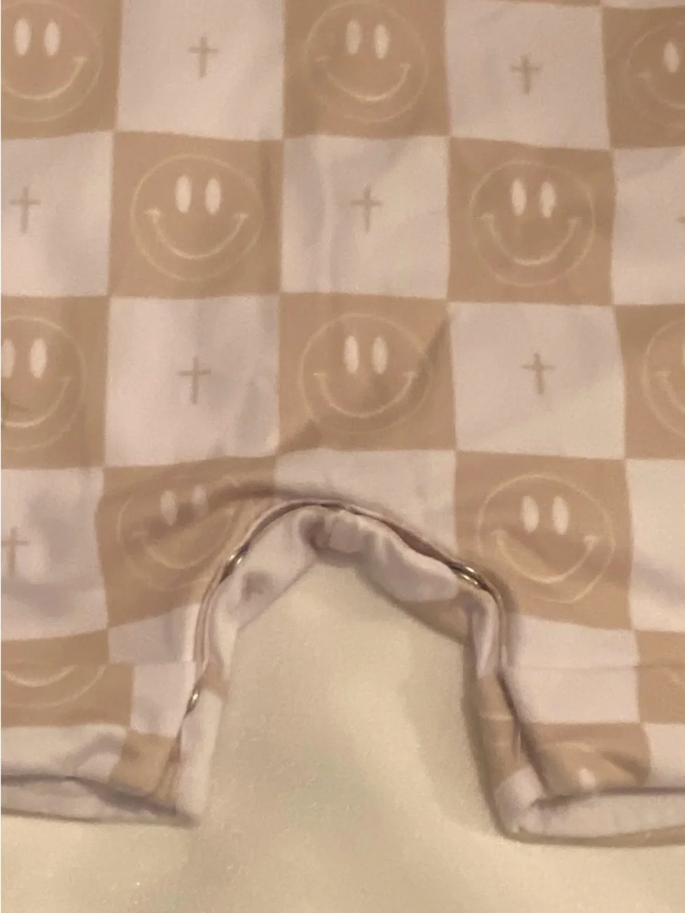 Amor Clothing Co Tan Checker Smiley Cross Jumper Romper 3T EUC ✝️😊